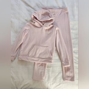 Light Pink Fleece Matching Hoodie and Pant Set Girls 7/8